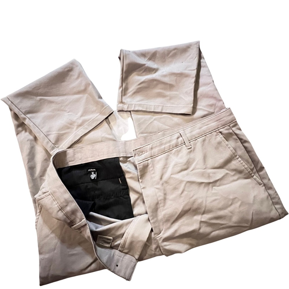 Alfani Men Beige Khaki Flat Front Casual Dress Pants Chinos Size 38x30